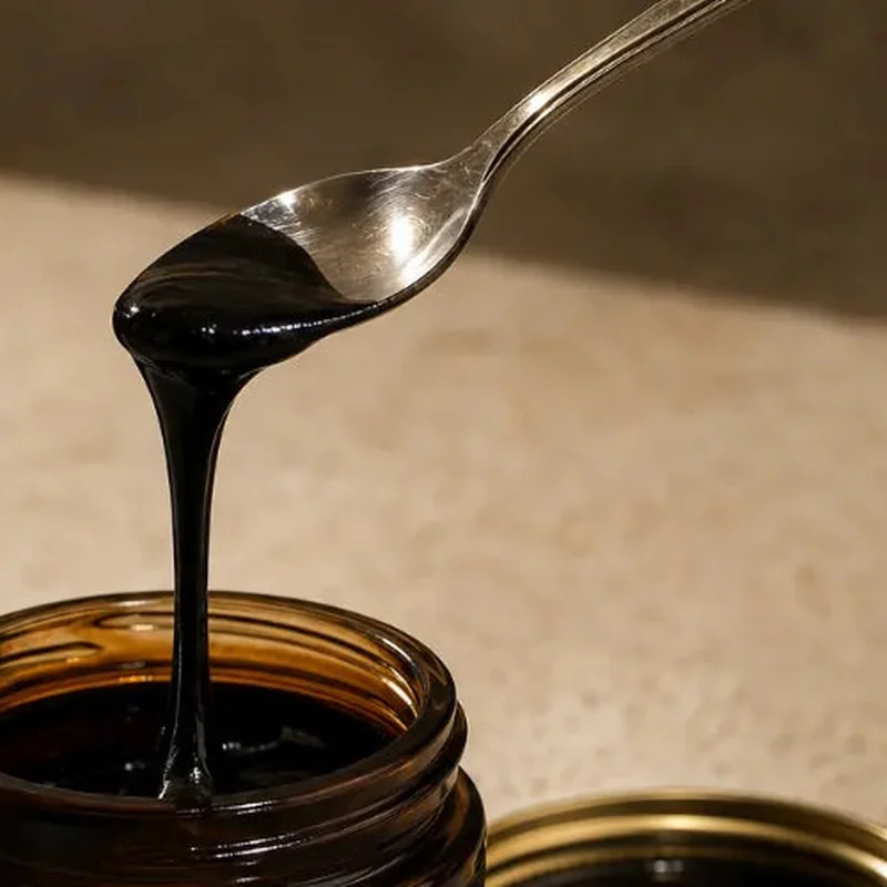 Eine Portion Shilajit-Harz auf einem Löffel